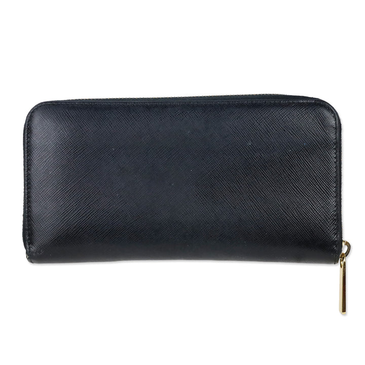 Prada Black Saffiano Leather Large Continental Zip Around Wallet
