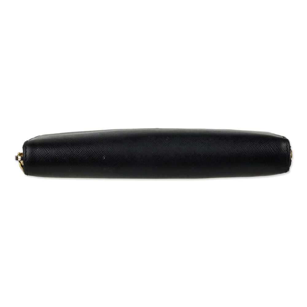 Prada Black Saffiano Leather Large Continental Zip Around Wallet
