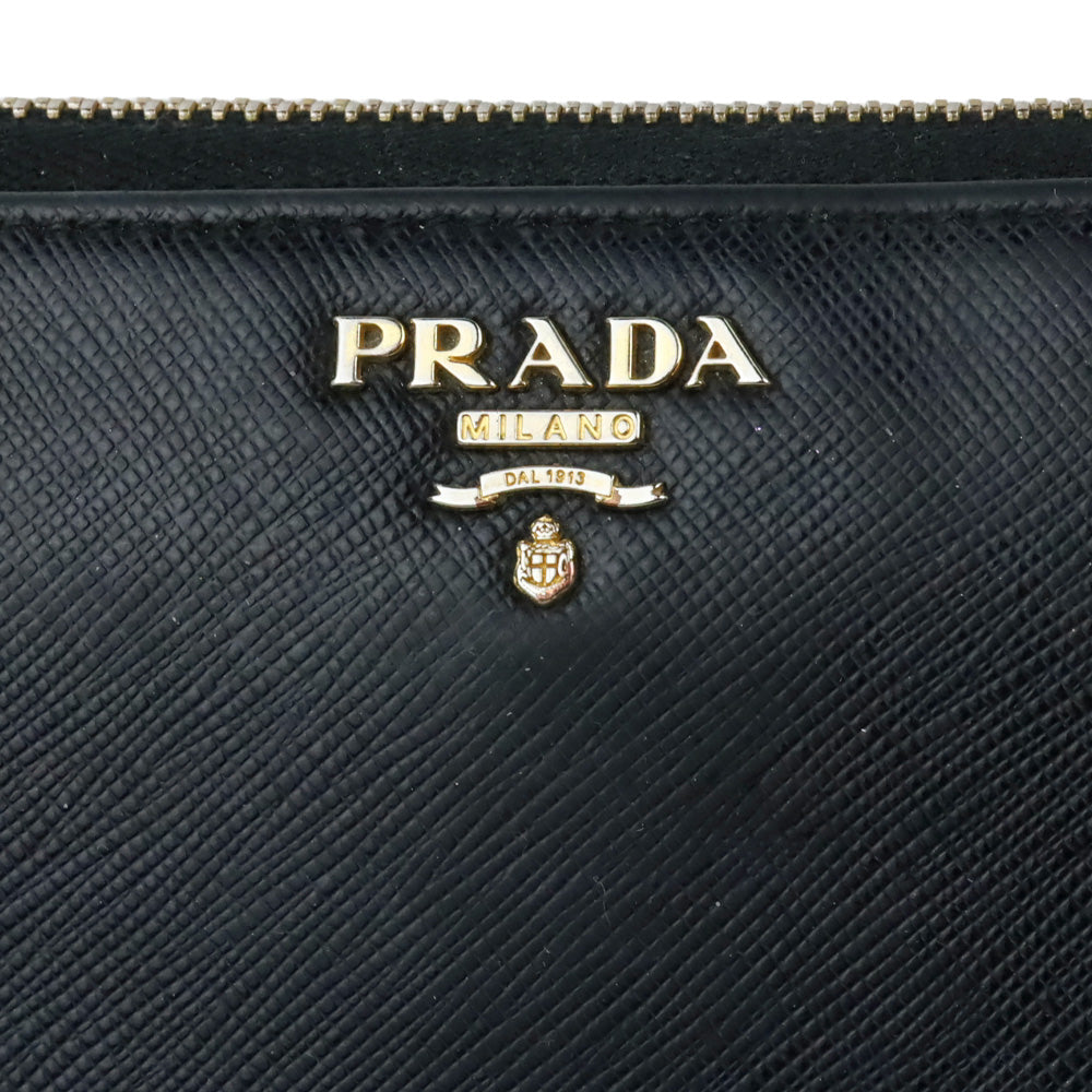 Prada Black Saffiano Leather Large Continental Zip Around Wallet