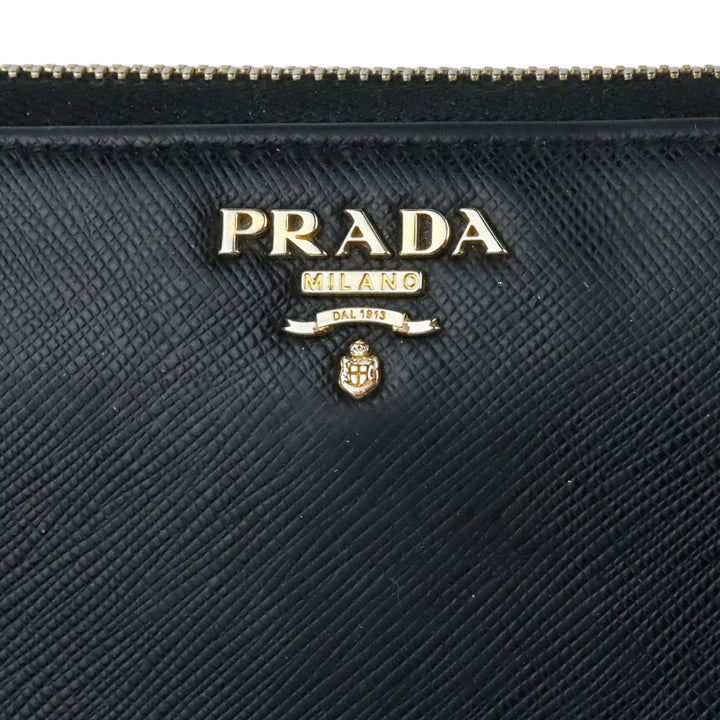 Prada Black Saffiano Leather Large Continental Zip Around Wallet