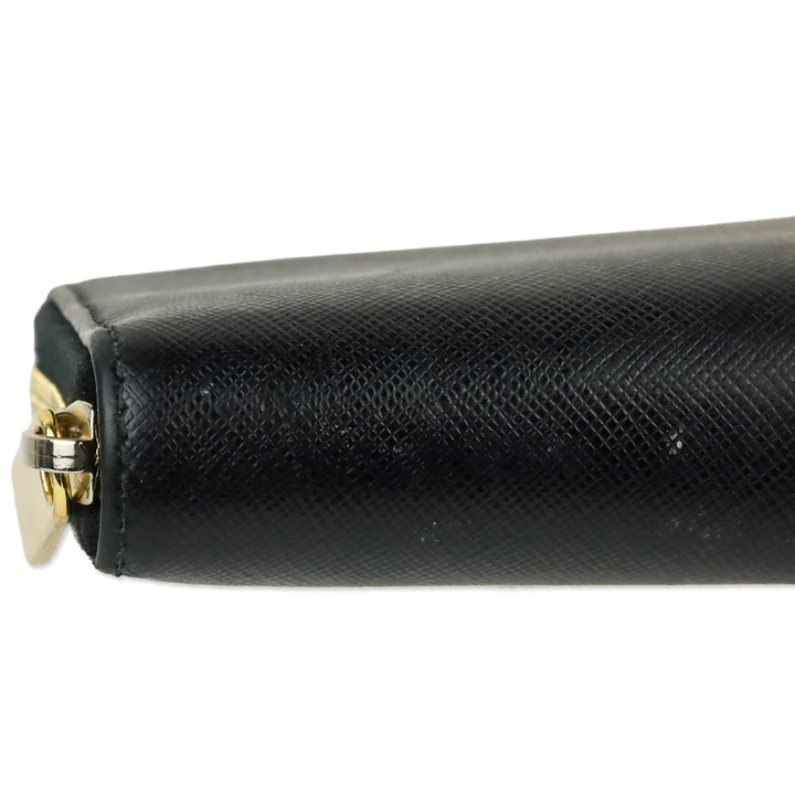 Prada Black Saffiano Leather Large Continental Zip Around Wallet