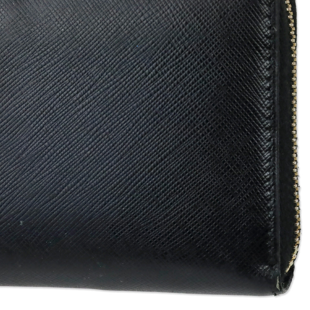 Prada Black Saffiano Leather Large Continental Zip Around Wallet