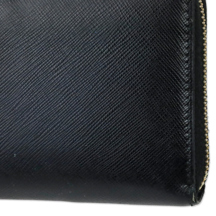 Prada Black Saffiano Leather Large Continental Zip Around Wallet