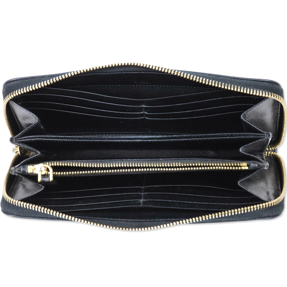 Prada Black Saffiano Leather Large Continental Zip Around Wallet