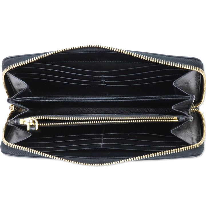 Prada Black Saffiano Leather Large Continental Zip Around Wallet