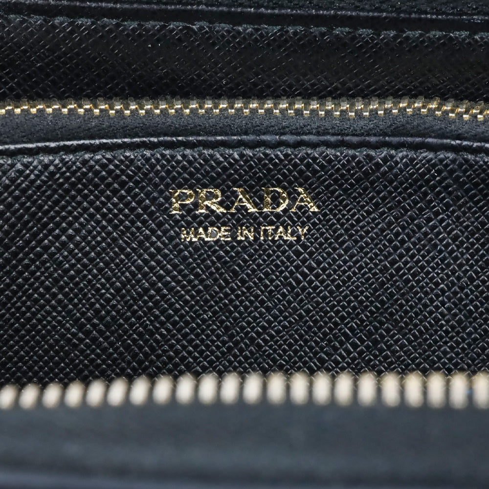 Prada Black Saffiano Leather Large Continental Zip Around Wallet