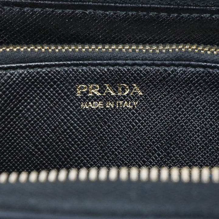 Prada Black Saffiano Leather Large Continental Zip Around Wallet