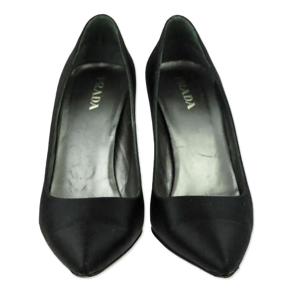 Prada Black Satin Pointed Toe Pumps
