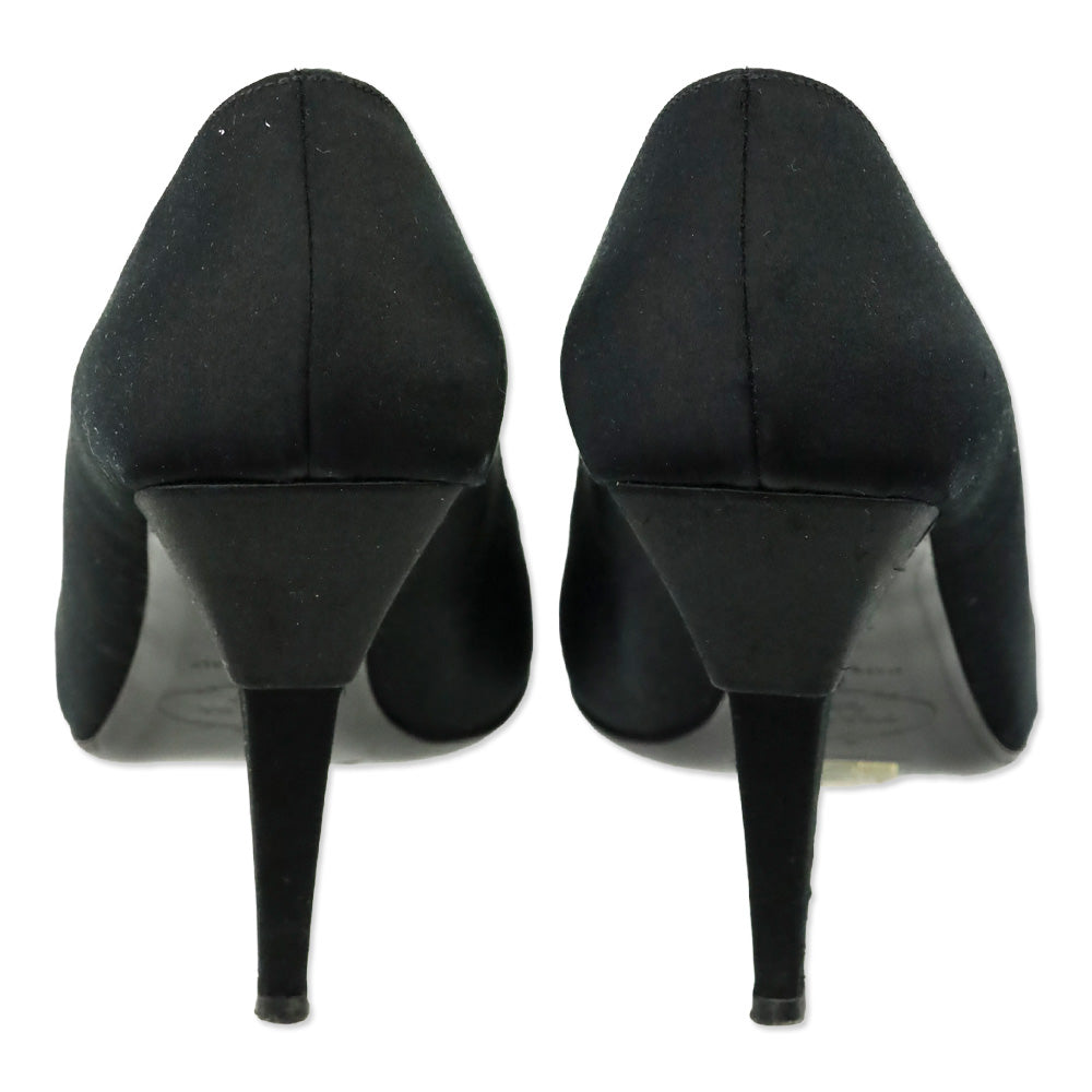 Prada Black Satin Pointed Toe Pumps