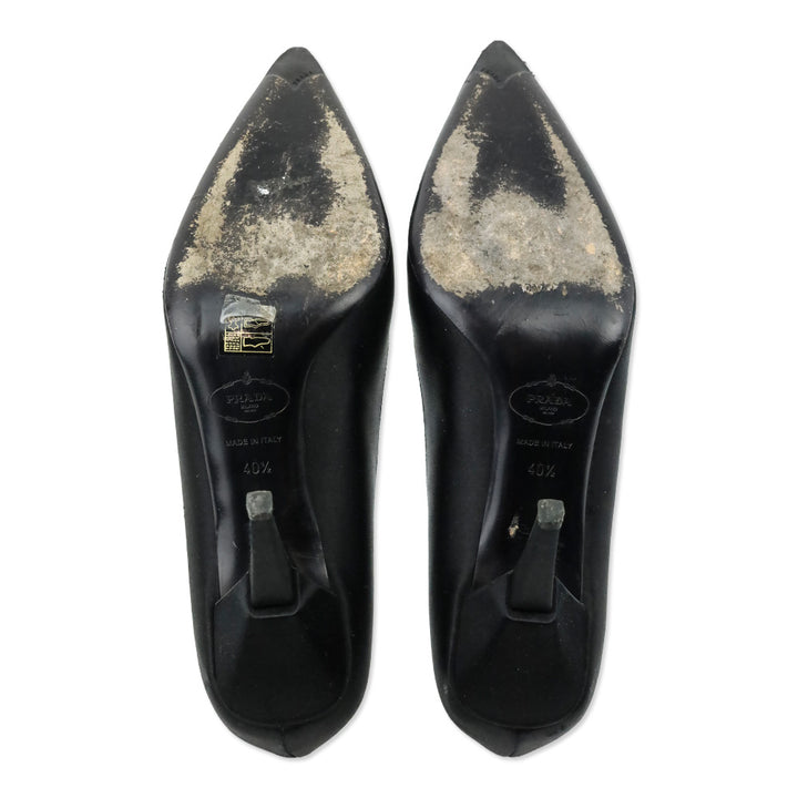 Prada Black Satin Pointed Toe Pumps
