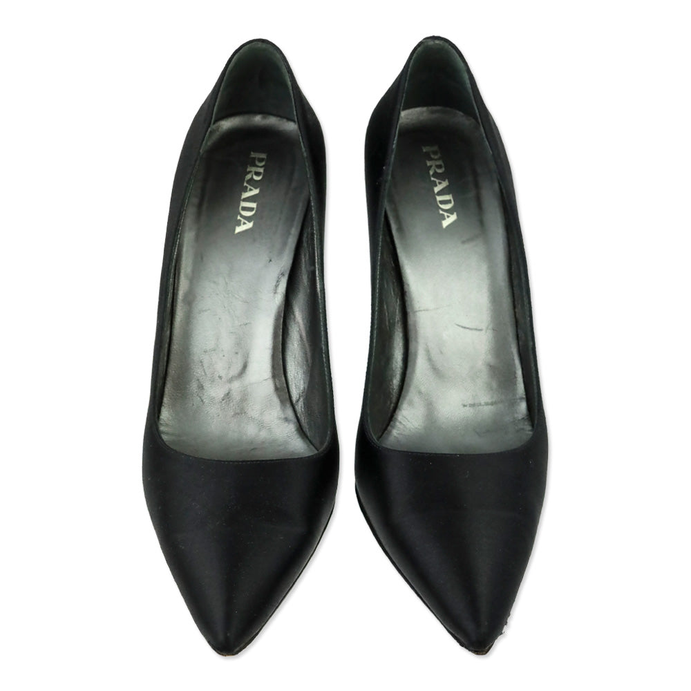 Prada Black Satin Pointed Toe Pumps