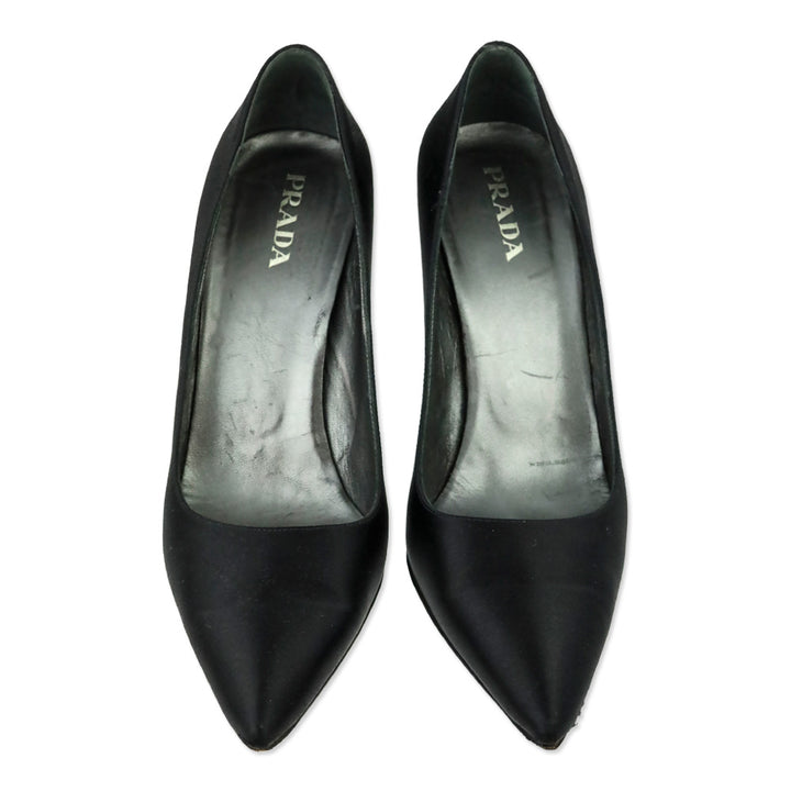 Prada Black Satin Pointed Toe Pumps