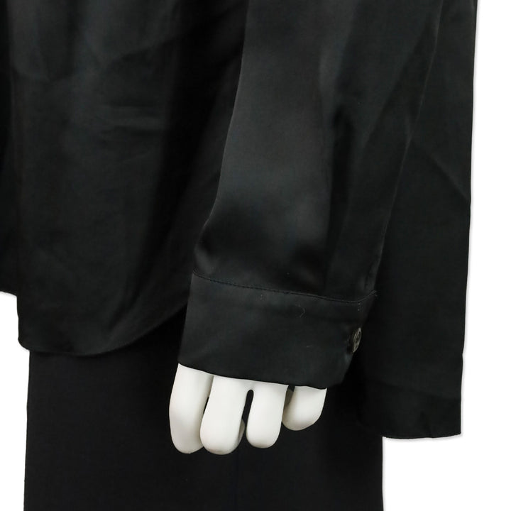 Prada Black Silk Elastic Waist Button Up Blouse
