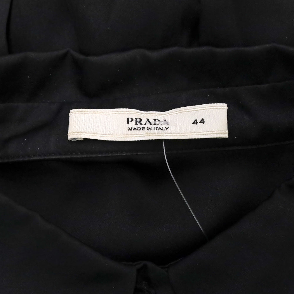 Prada Black Silk Elastic Waist Button Up Blouse