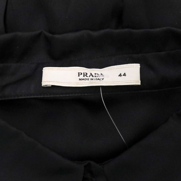 Prada Black Silk Elastic Waist Button Up Blouse