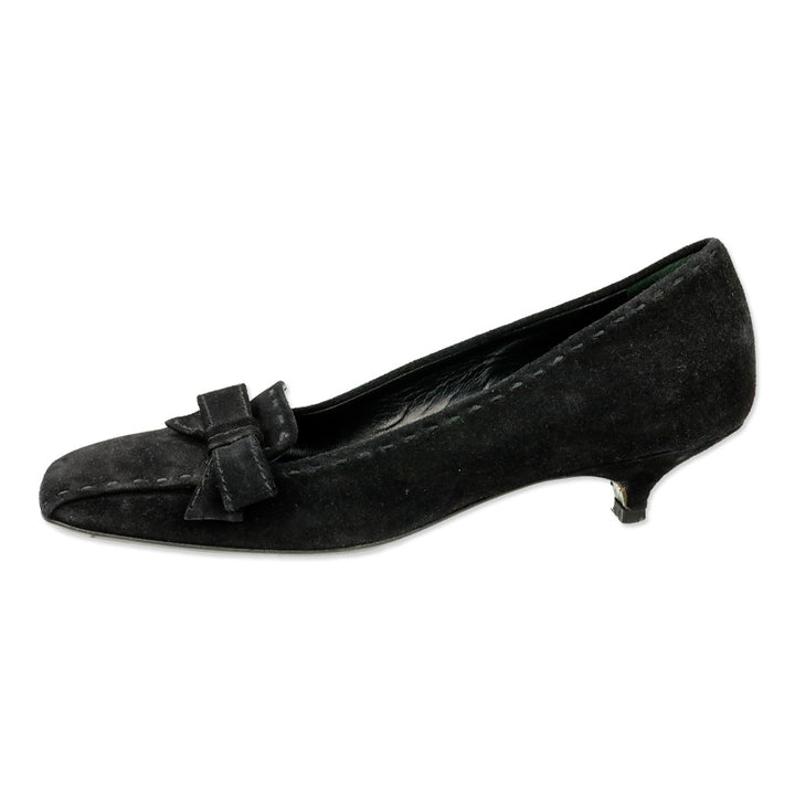 Prada Black Suede Bow Kitten Loafer