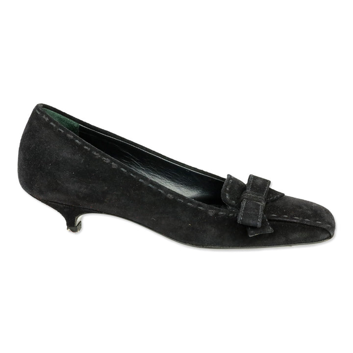 Prada Black Suede Bow Kitten Loafer