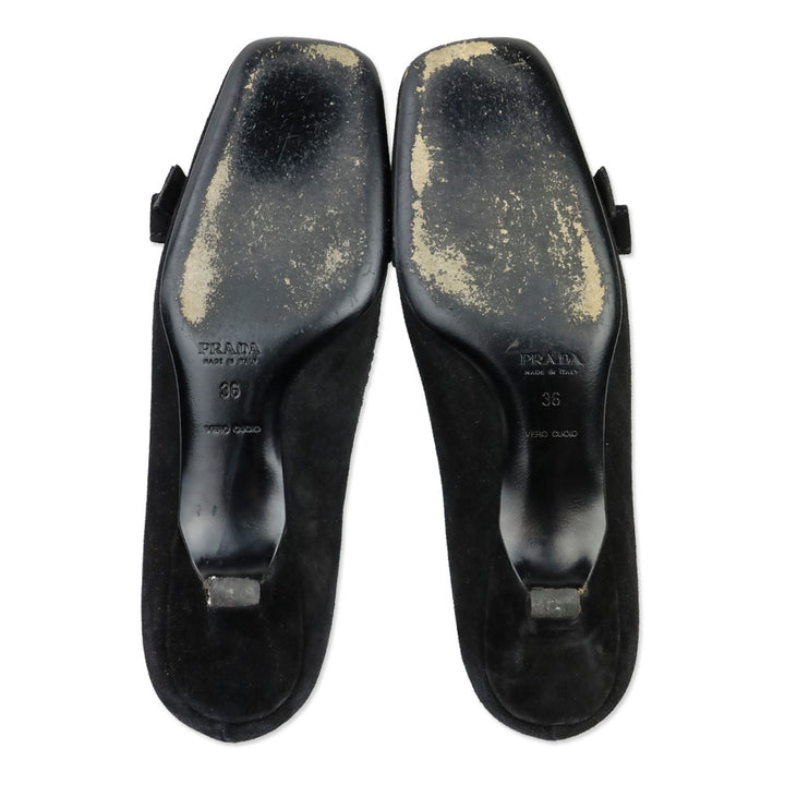 Prada Black Suede Bow Kitten Loafer