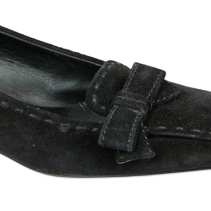 Prada Black Suede Bow Kitten Loafer