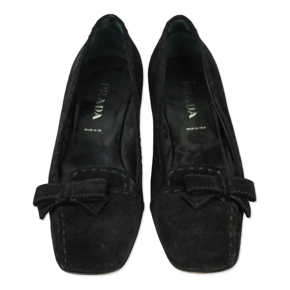 Prada Black Suede Bow Kitten Loafer