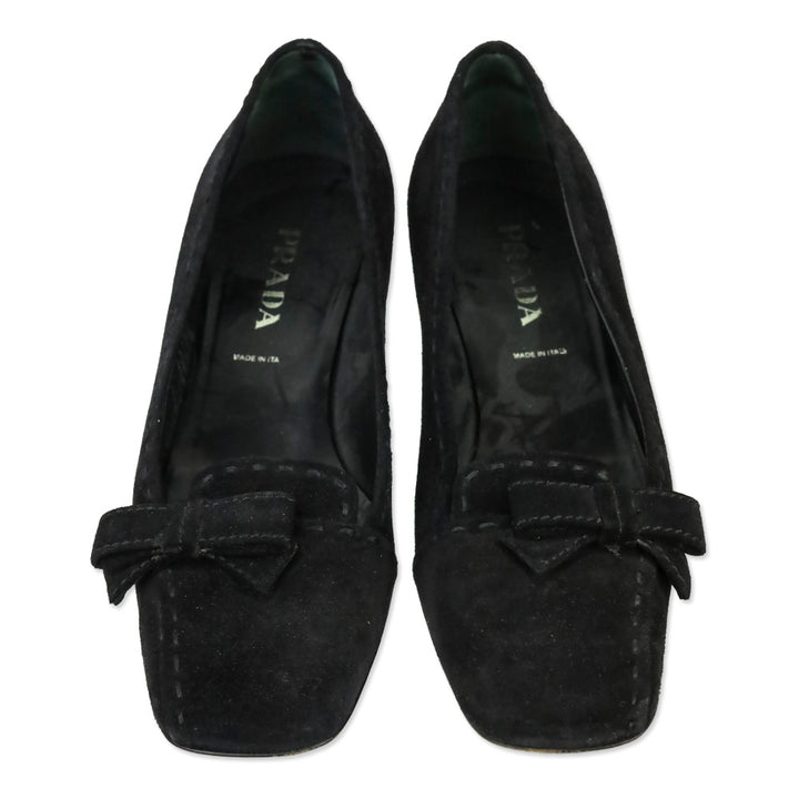 Prada Black Suede Bow Kitten Loafer