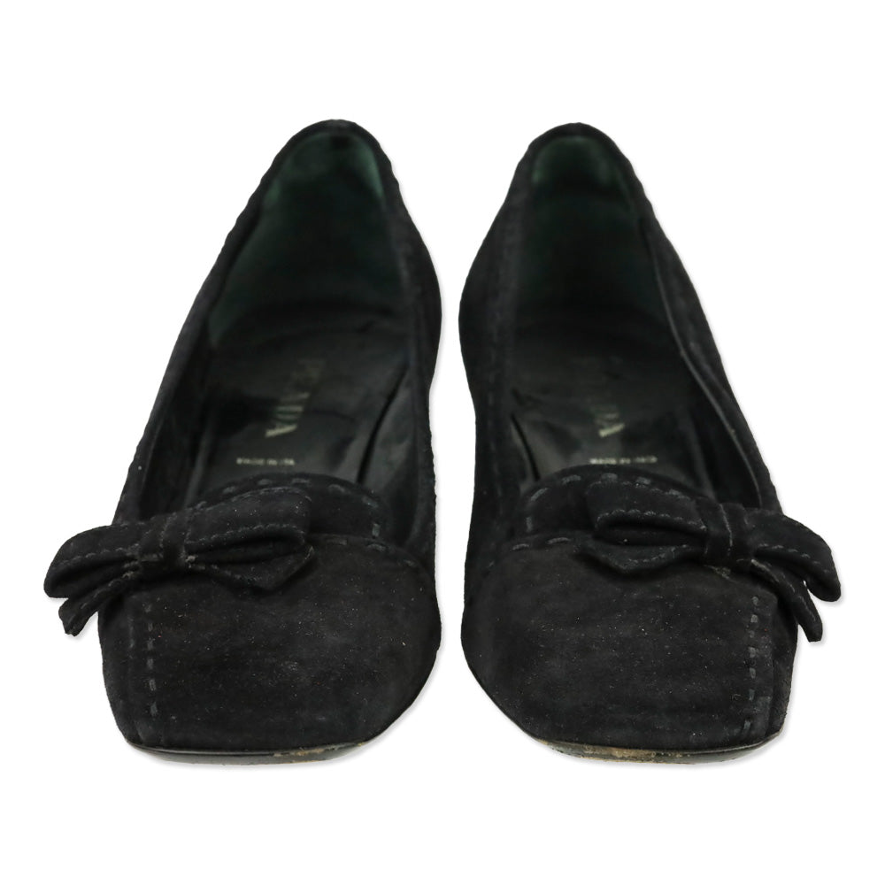 Prada Black Suede Bow Kitten Loafer