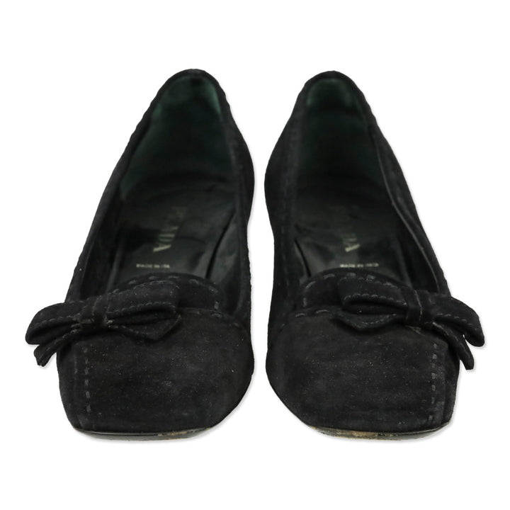 Prada Black Suede Bow Kitten Loafer