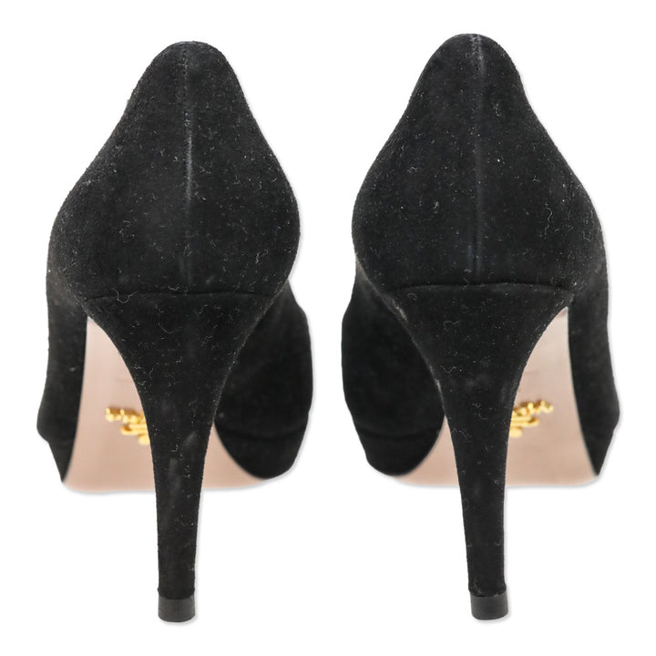 Prada Black Suede Platform Pumps