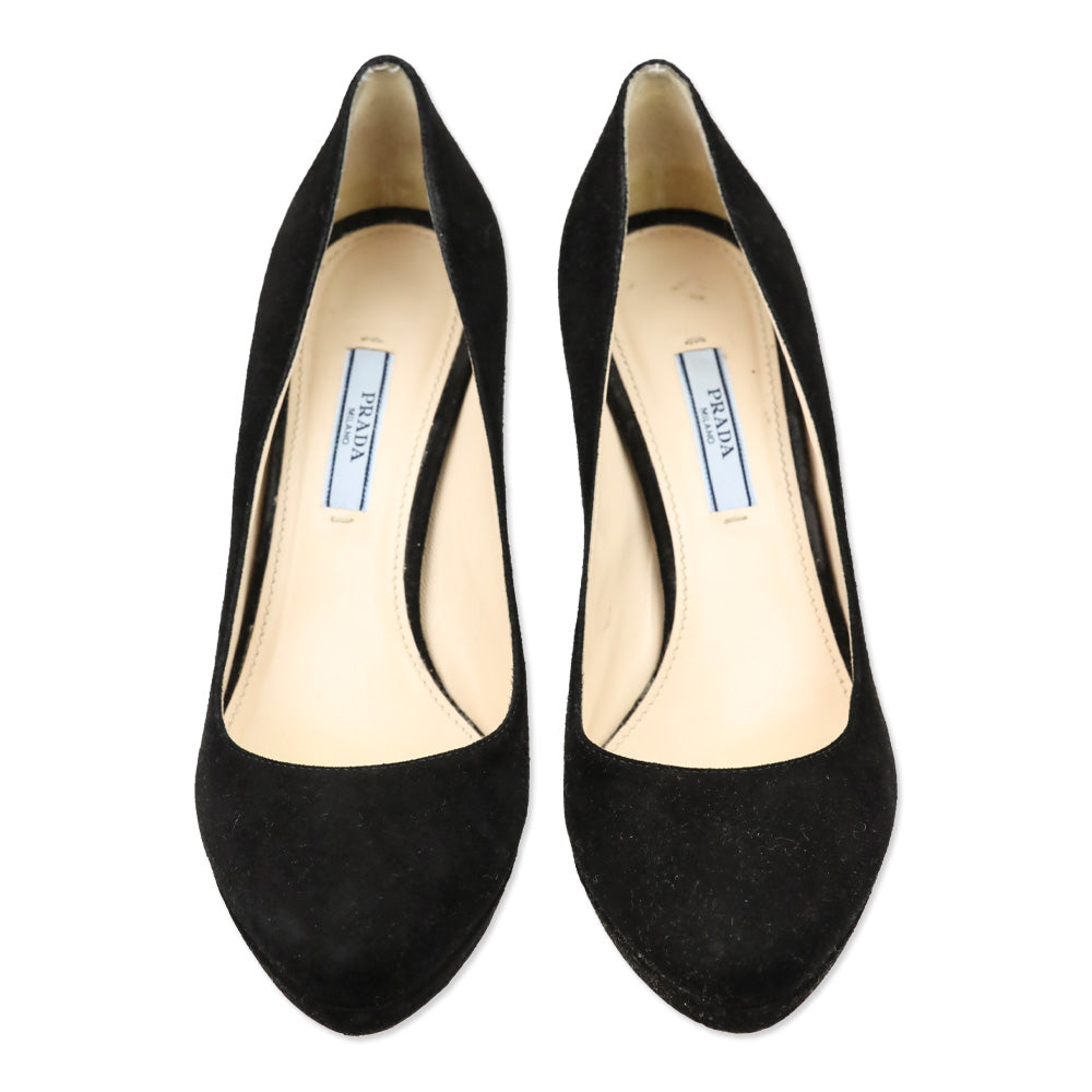 Prada Black Suede Platform Pumps