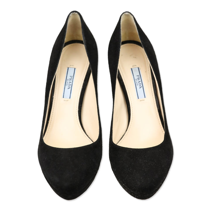 Prada Black Suede Platform Pumps
