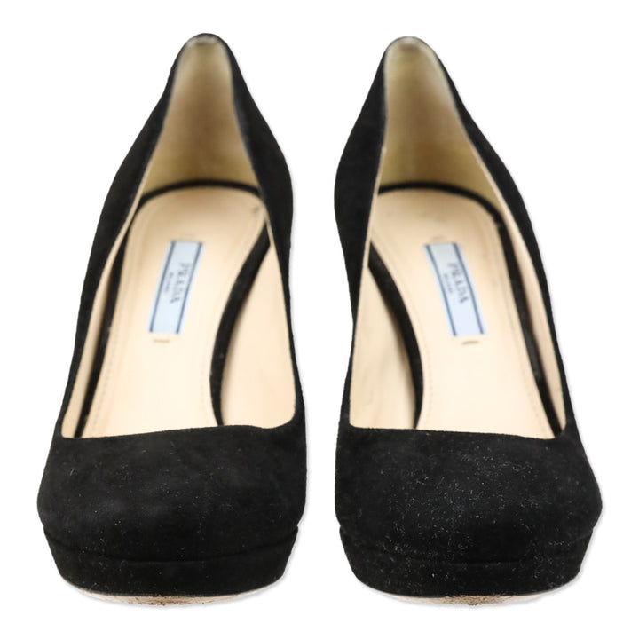 Prada Black Suede Platform Pumps