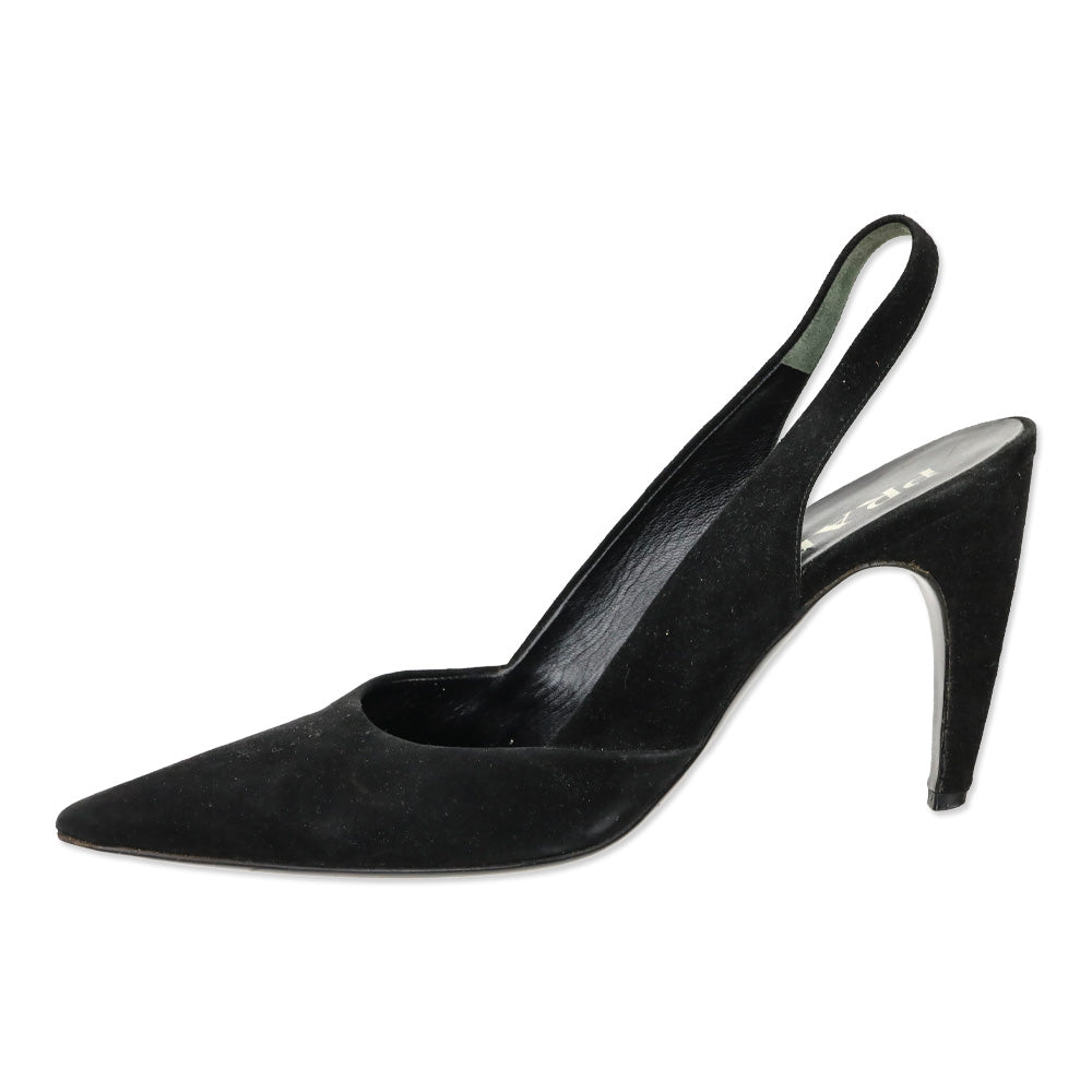 Prada Black Suede Pointed Toe Slingback Pumps