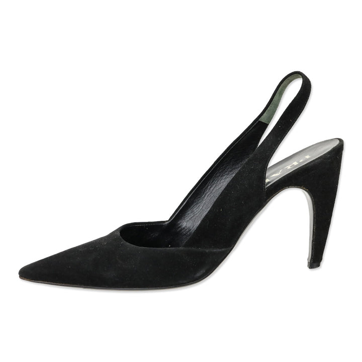 Prada Black Suede Pointed Toe Slingback Pumps