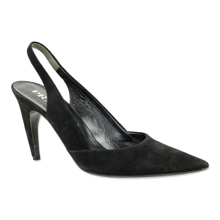Prada Black Suede Pointed Toe Slingback Pumps