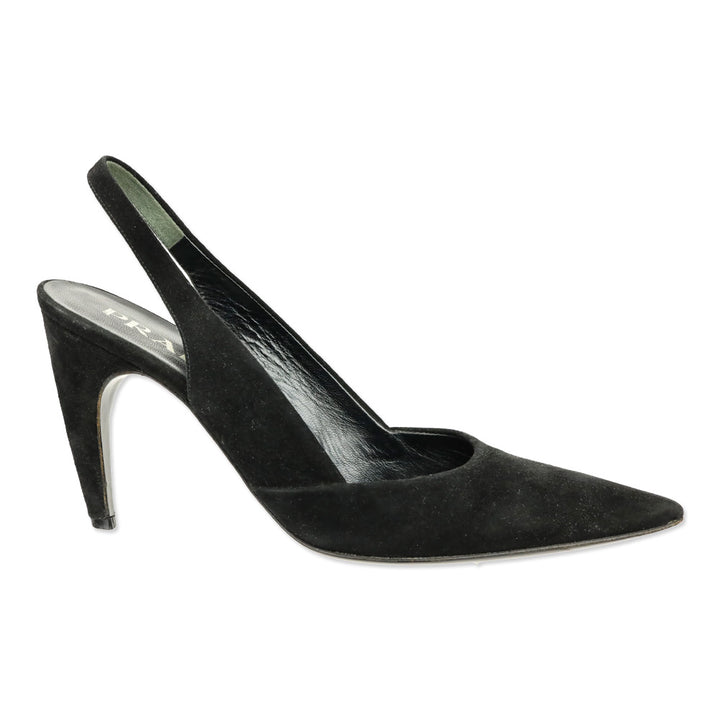 Prada Black Suede Pointed Toe Slingback Pumps