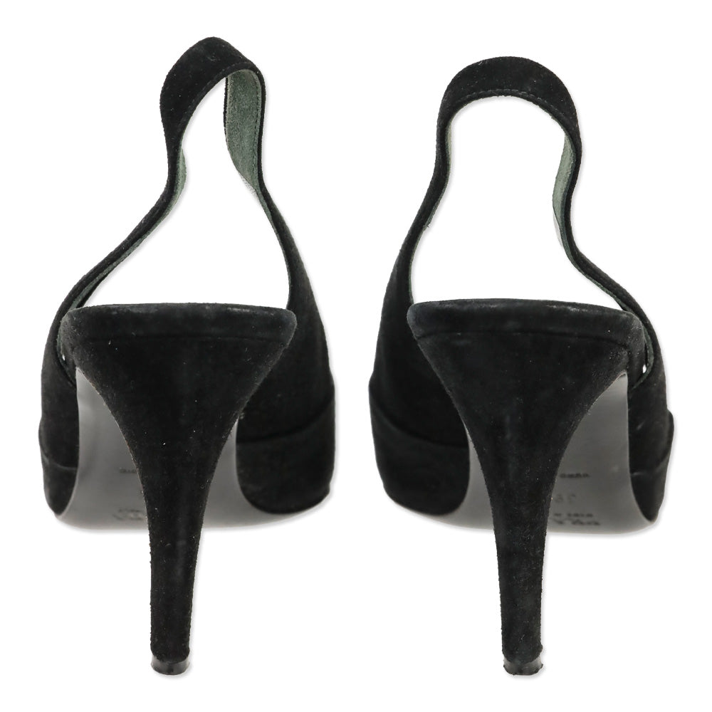 Prada Black Suede Pointed Toe Slingback Pumps