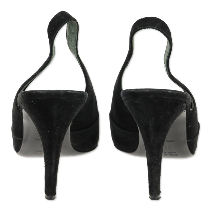 Prada Black Suede Pointed Toe Slingback Pumps