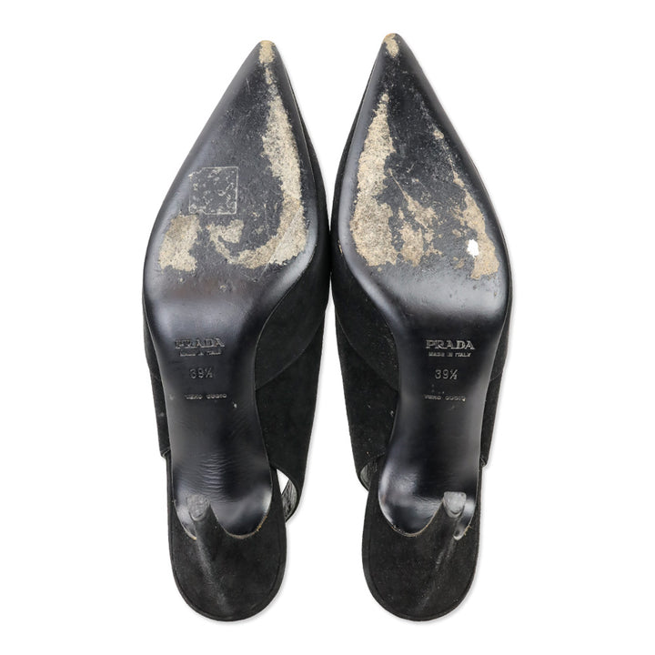 Prada Black Suede Pointed Toe Slingback Pumps