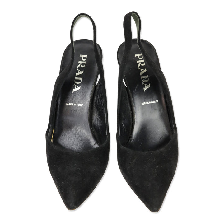 Prada Black Suede Pointed Toe Slingback Pumps