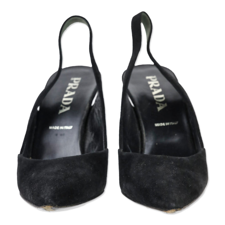 Prada Black Suede Pointed Toe Slingback Pumps