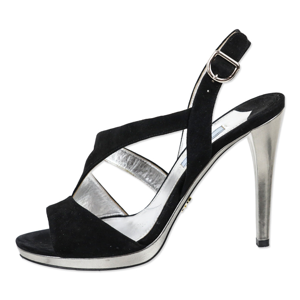 Prada Black Suede Strappy Slingback Sandal