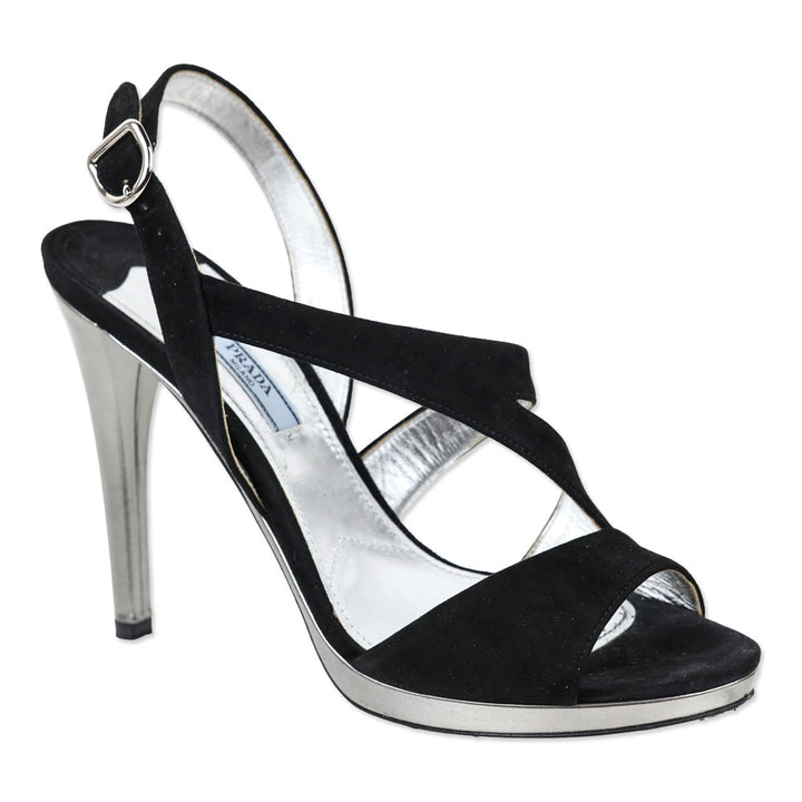 Prada Black Suede Strappy Slingback Sandal