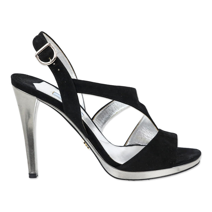 Prada Black Suede Strappy Slingback Sandal