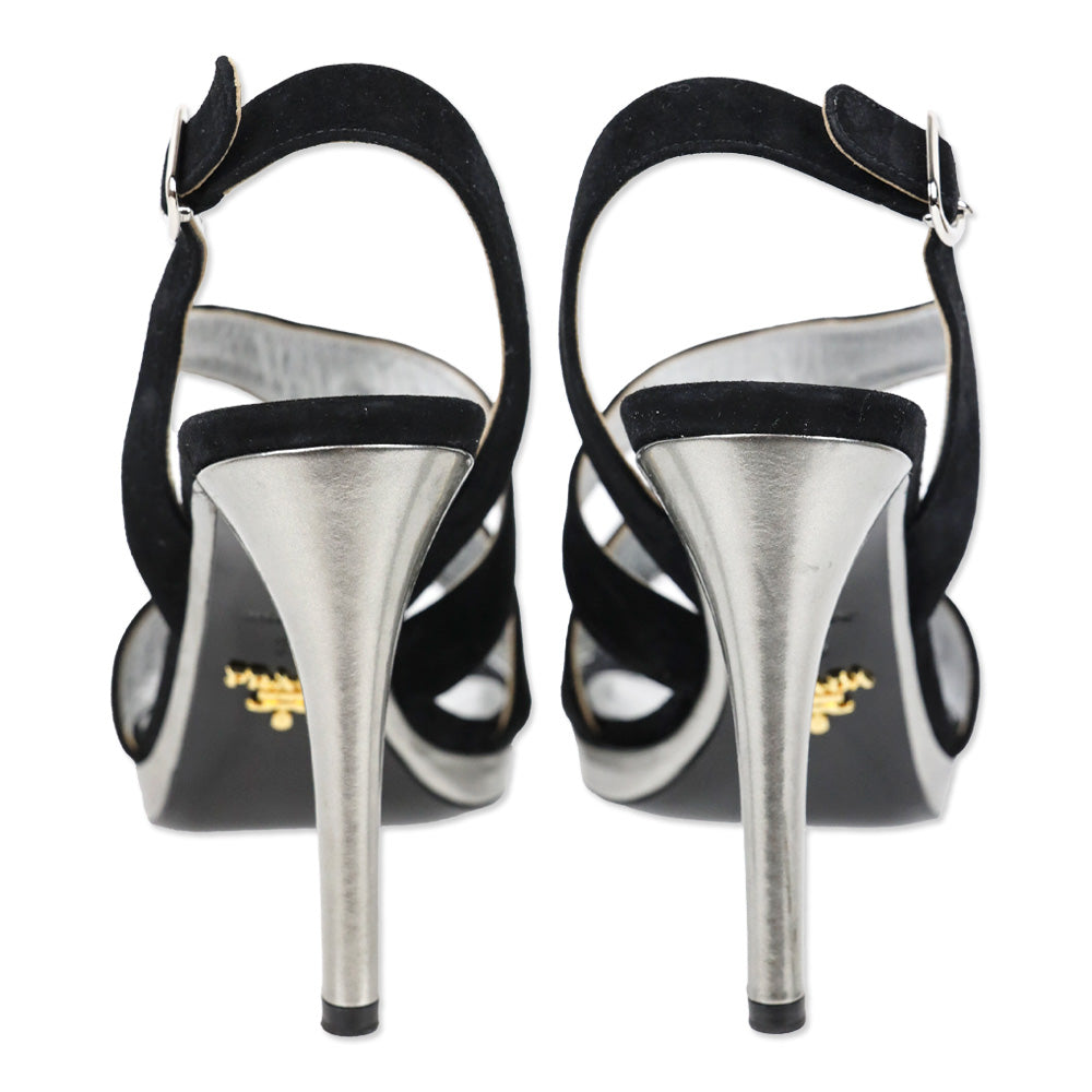 Prada Black Suede Strappy Slingback Sandal