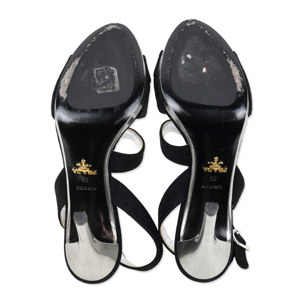 Prada Black Suede Strappy Slingback Sandal