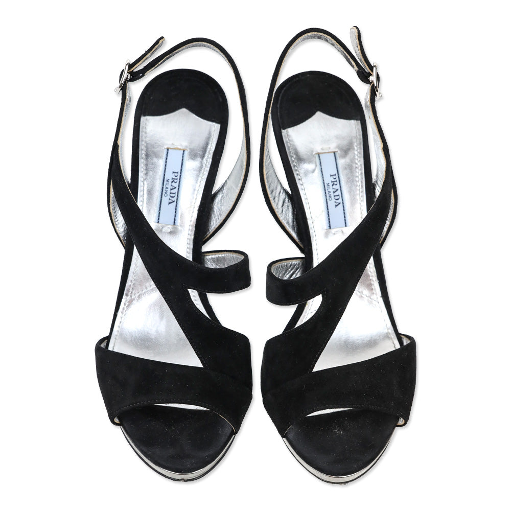 Prada Black Suede Strappy Slingback Sandal
