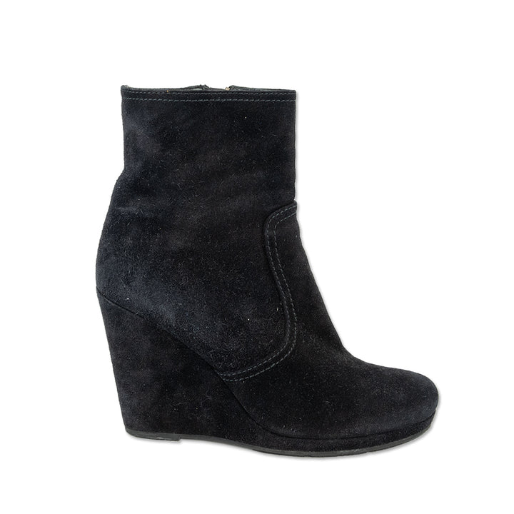 Prada Black Suede Wedge Ankle Booties