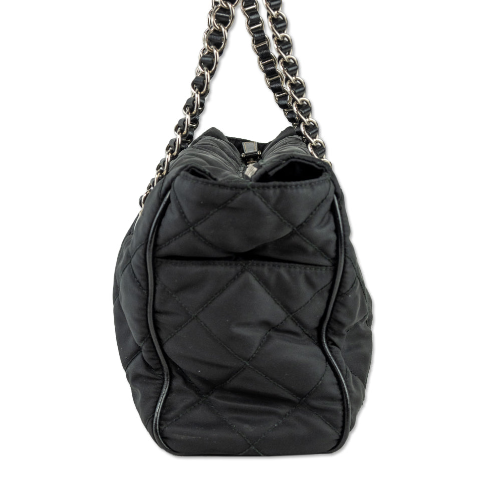 Prada Black Tessuto Leather Trim Shopping Bag