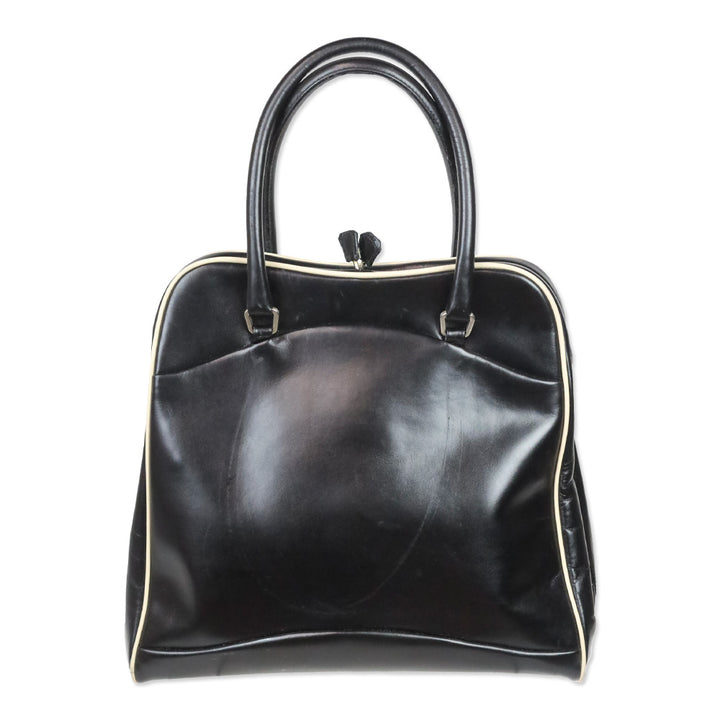 Prada Black Vitello Leather Kiss Lock Frame Bag