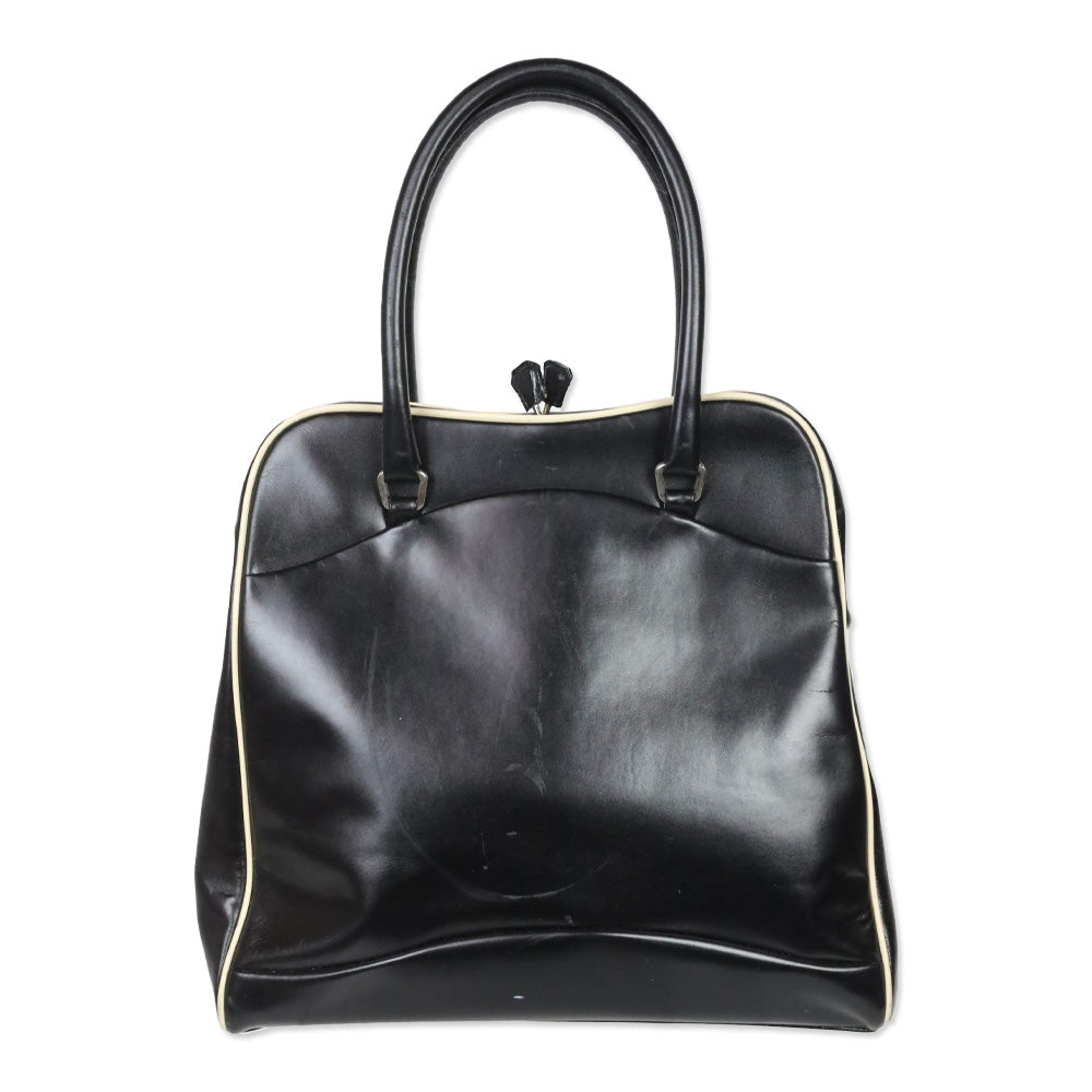 Prada Black Vitello Leather Kiss Lock Frame Bag